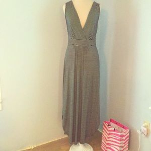 Black with white stripes deep V-neck maxi dress